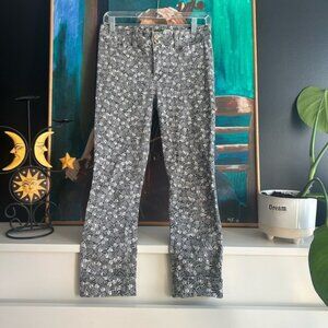 Anthropologie Gray and White Flare Jeans with Leopard Print